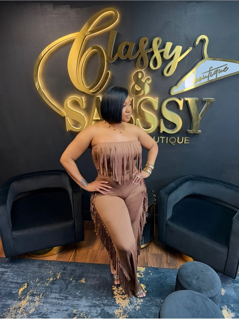 Fringe Strapless Set in Brown